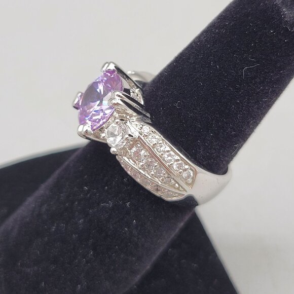 Charles Winston CWE 925 Ring Lavender Clear CZ Silver Rhodium Setting Size 6.75 - Picture 3 of 7